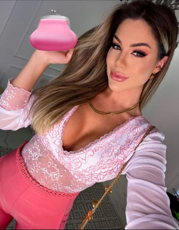 Body Manga Longa Rosa com detalhes em tule - Image 2