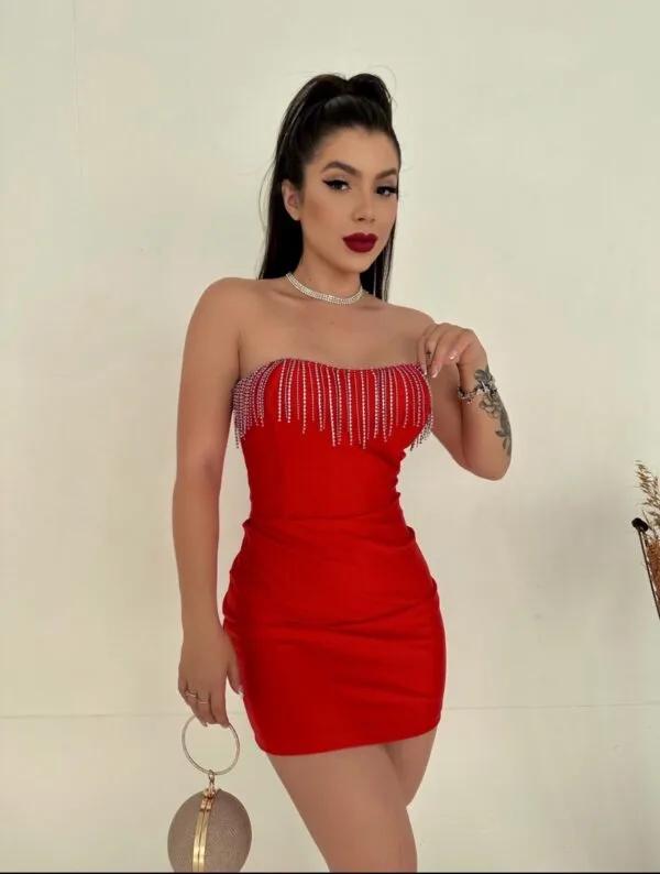 Vestido Vermelho-  Tule e Bordado